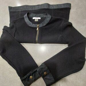 ALIA PETITE Women's Zip Front Knit L/S Cardigan w/Denim Trim - Black - Size PM